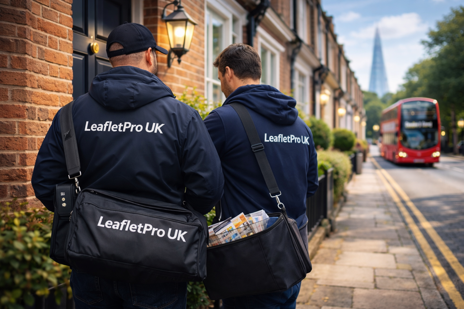 LeafletPro UK team walking on a London street ready for leaflet distribution